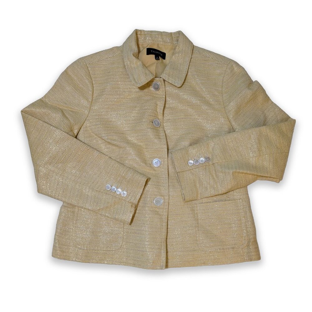 Talbot’s Gold-Weaved Yellow Sparkly Blazer Button Up Jacket Women's Size 14